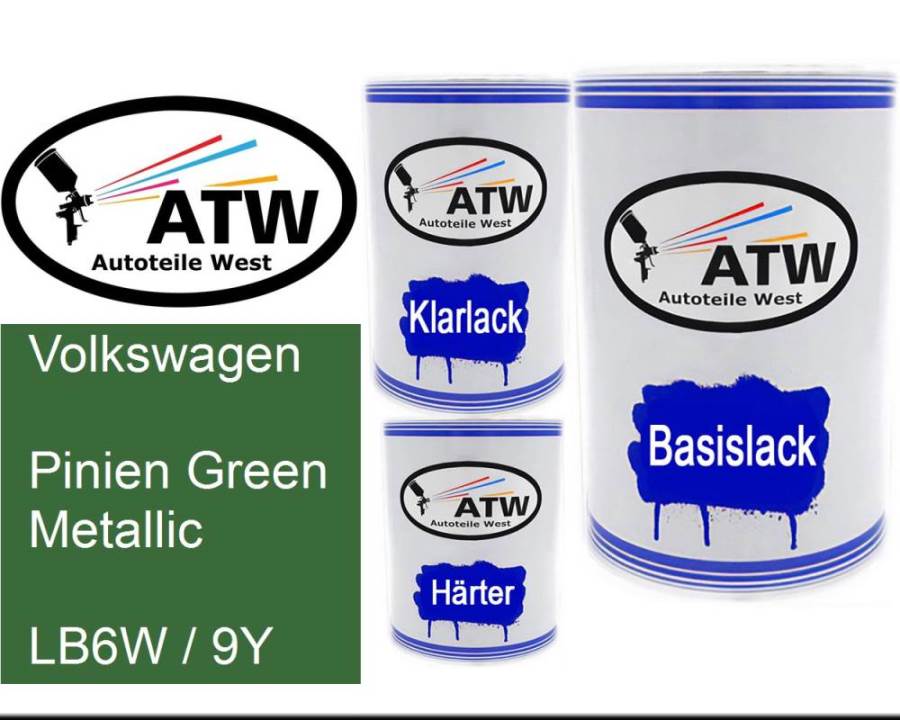 Volkswagen, Pinien Green Metallic, LB6W / 9Y: 500ml Lackdose + 500ml Klarlack + 250ml Härter - Set, von ATW Autoteile West.